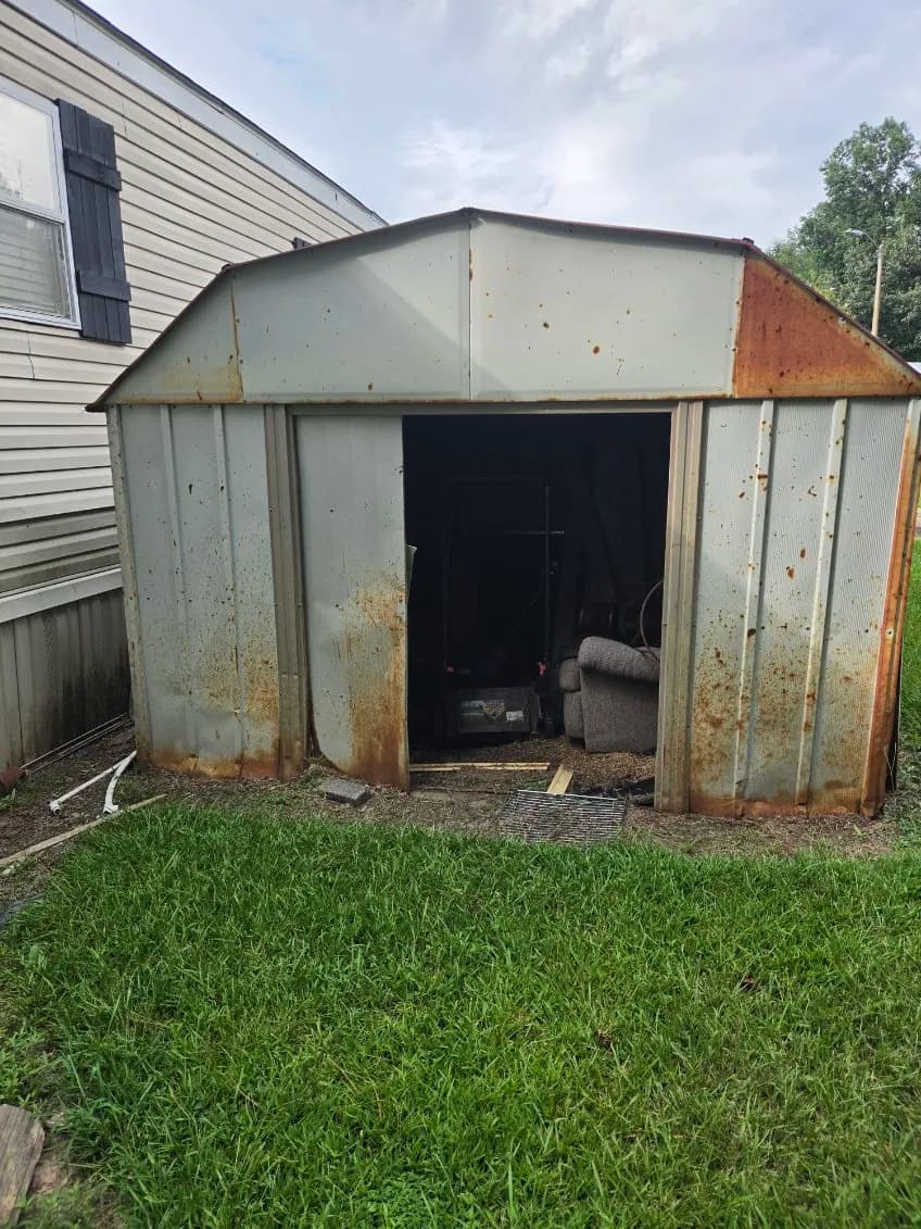 Gallery photos for Rusted Metal Shed Demolition and Full Cleanout in Jackson MS: Image #1
